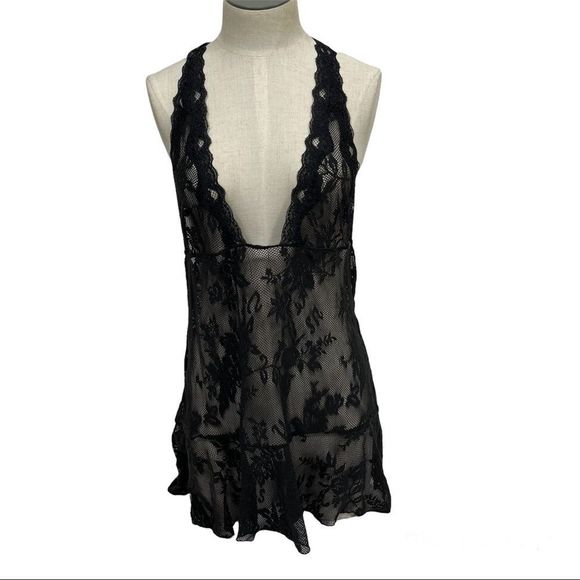 Victoria’s Secret large lingerie slip dress black lace halter - Picture 8 of 11